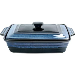 UNICASA Casserole Baking Dish with Lid - Ceramic Blue Lasagna Pan 3.2 Quart, Large Covered Bakeware Set 9x13 for Cooking, Stoneware Bakers Microwave Oven Safe - Reactive Glaze Blue