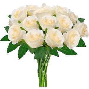 hailanbao Champagne Artificial Roses with Long Stems, 12Pcs Realistic Roses Artificial Flowers, Faux Roses | Bulk Fake Flowers for Home Decor, Wedding Party Table Centerpieces, DIY Bouquet