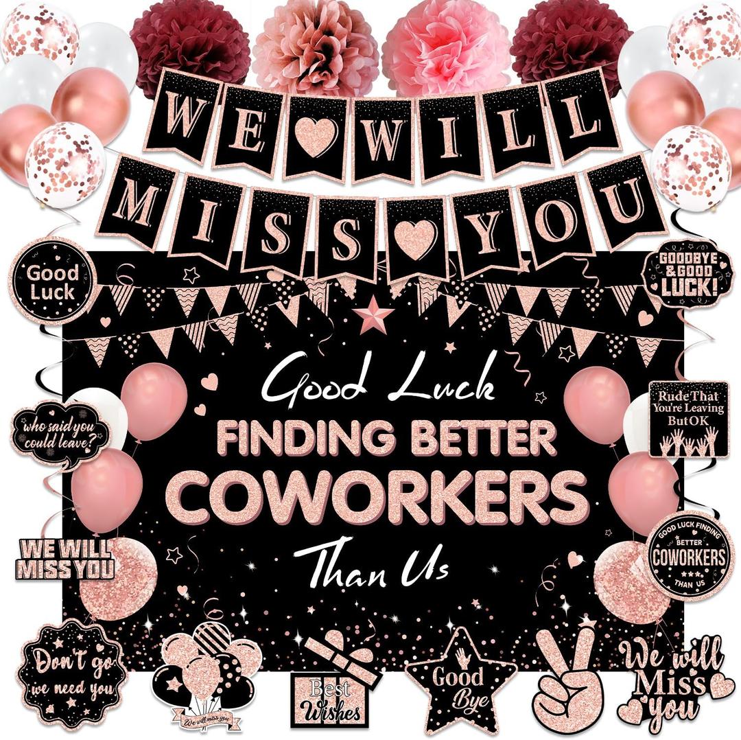 Going Away Party Decorations for Women, Rose Gold Good Luck Finding Better Coworkers Than Us We Will Miss You Banner Party Supplies , Great for Retirement Farewell Goodbye Party