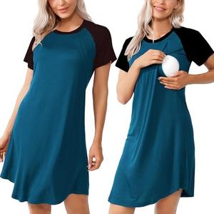 AGKRUNN Women Sleepshirts 3 in 1 Labor/Maternity/Nursing Nightgown Short Sleeve Breastfeeding Sleep Dress 3XL