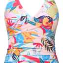 Tempt Me Womens Tankini Top Halter Tummy Control Swim Tops Only Twist Front V Neck Bathing Suit No Bottom (Colorful Floral), M