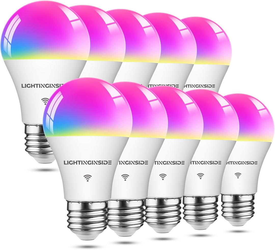 Smart Light Bulbs 10 Pack, Smart Bulb Compatible with Alexa/Google Home/Smart Life, CRI>90, RGBCW Color Changing LED Light Bulbs, 2.4G WiFi Bluetooth A19 E26 Bulb, No Hub Required, ETL Listed