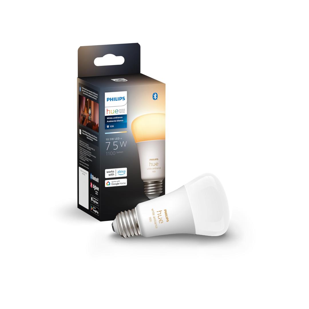Philips Hue Smart 75W A19 LED Bulb - White Ambiance Warm-to-Cool White Light - 1 Pack - 1100LM - E26 - Indoor - Control with Hue App - Works with Alexa, Google Assistant and Apple Homekit