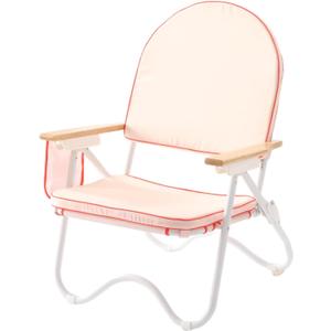 Padded Low Beach Chair, 4-Position Folding Outdoor Chair with Wooden Armrests, Cushioned Seat, Storage Pouch & Carry Strap for Beach, Patio and Lawn, Harbour Ros Pink