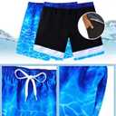 westwolf Men's Swim Trunks with Compression Liner 9" Quick Dry Board Shorts (XX-Large, F Blue White)