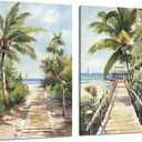 ARTISTIC PATH Tropical Beach Canvas Wall Art - Palm Tree Pictures Ocean View Paintings Coastal Ocean Scenery Seaside Prints House Decor Artwork for Bedroom (16L" x 24W")