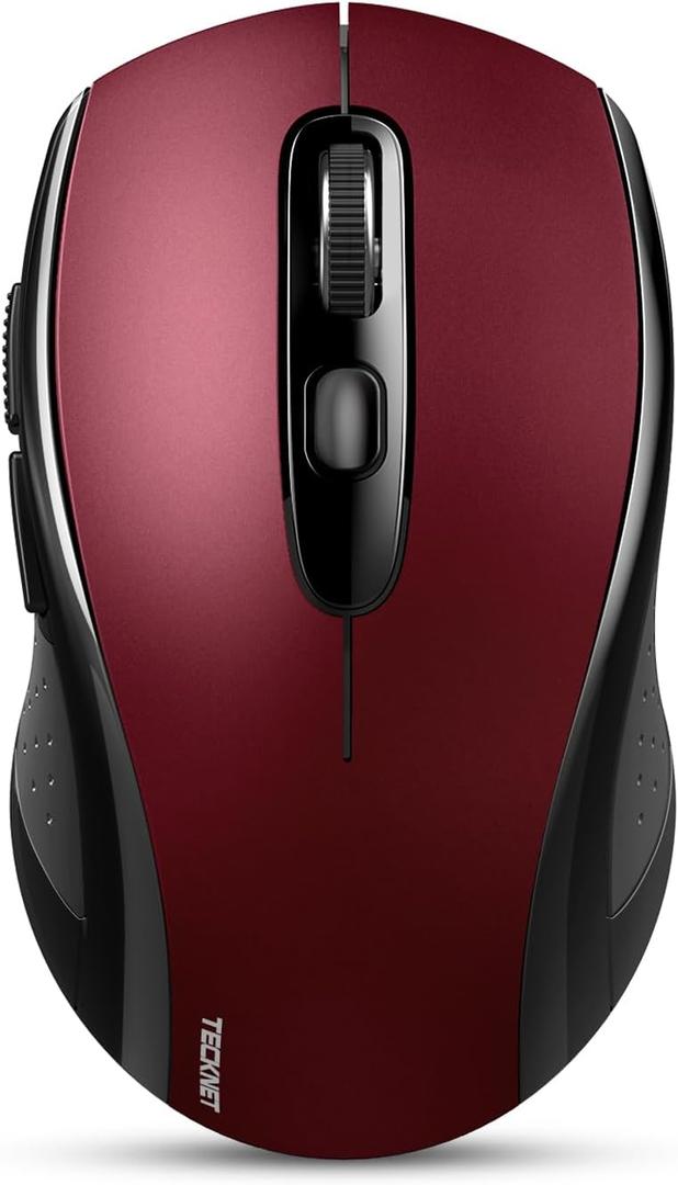TECKNET Bluetooth Mouse, 4000DPI Wireless Mice for Laptop 2-in-1(BT 5.0/3.0+2.4Ghz) Computer Portable PC Mouse Wireless with USB Receiver for Mac (USB-A+Bluetooth, Black Red)