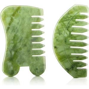 BBTO 2 Pcs Jade Comb for Scalp Massage Gua sha Comb for Head Body spa Hair Multifunctional Handheld Massage Tools(Round, Classic Style)
