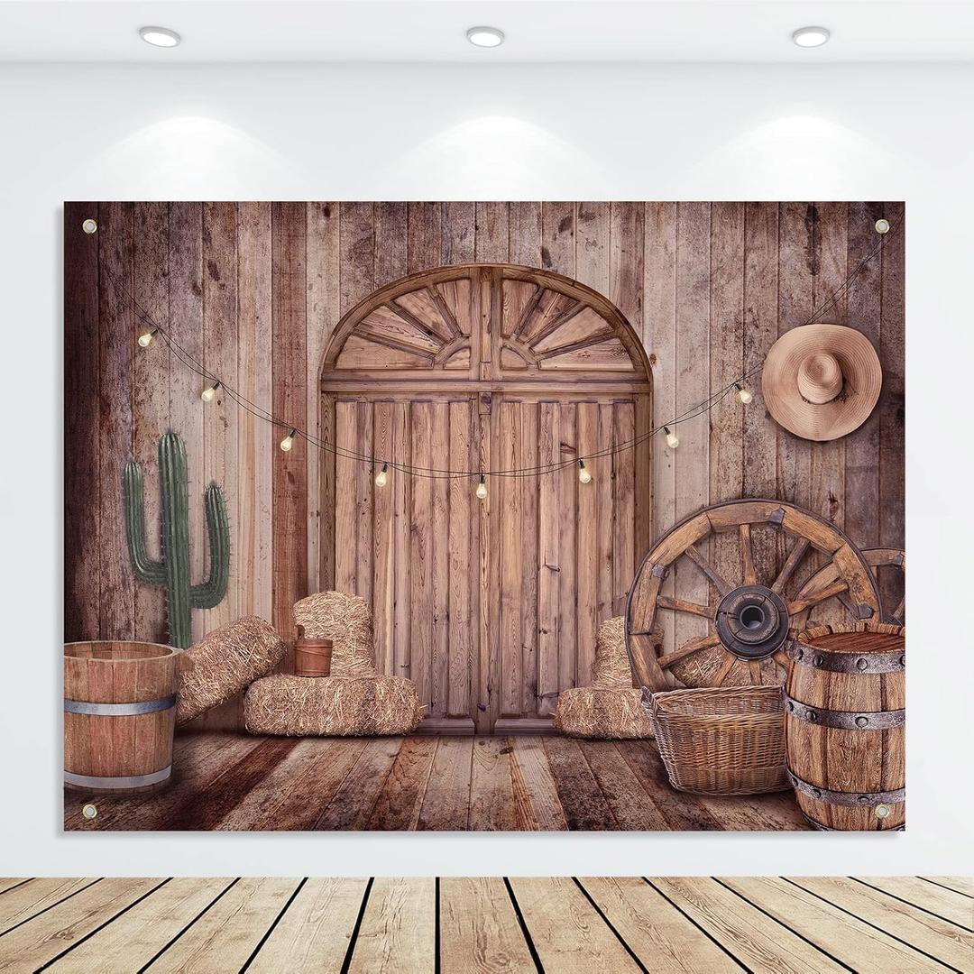 Cowboy Decorations Backdrop Western Party Decorations Rustic Background Banner Props Barn Farm Wild West Party Backdrop Vinyl Cowboy Birthday Supplies for Birthday Country Photography (6 x 8 ft)