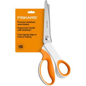 Fiskars Pinking Shears, Gifts for Mom, Fabric Scissors with Ergonomic Handle,Zig Zag Edge and Stainless Steel Blades, Orange/White