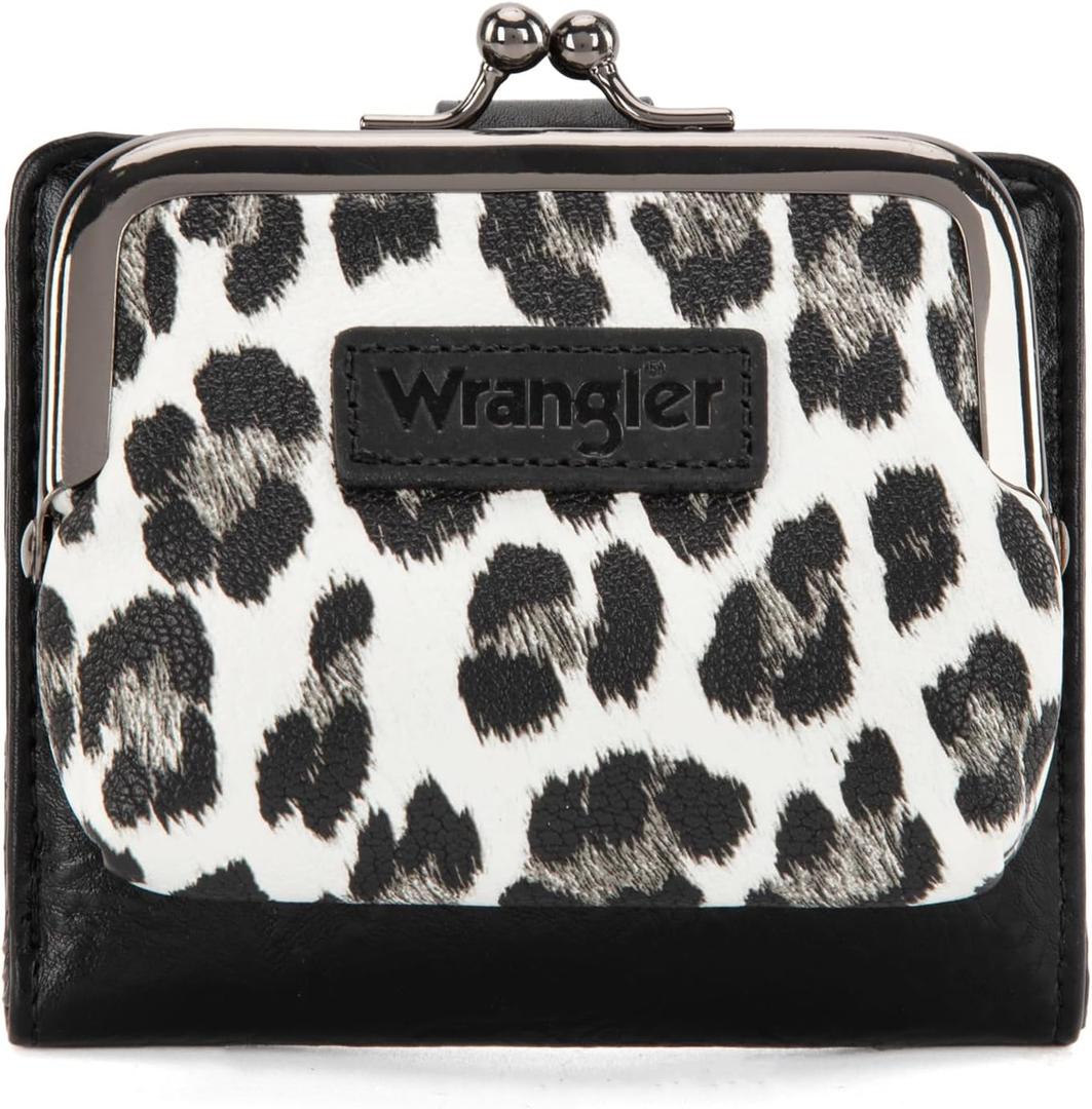 Montana West Wrangler Women's Wallet Leopard Print Wallets RFID-blocking Small Bifold Credit Card Holder with Kiss Clasp WG366-W116BK