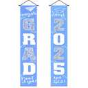 2 x BlissYard Graduation Decorations Graduation Banner 70x12 Inches Congrats Grad Banner Congrats Grad Class of 2025 with Graduation Caps and Stars Design for School Graduation Party Decor