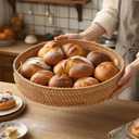 Round Rattan Serving Tray with Handles, Natural Wicker Decorative Tray for Serving, Fruit/Bread Serving Basket, Round Woven Tray，14 inch, Gift Idea Choice (14")