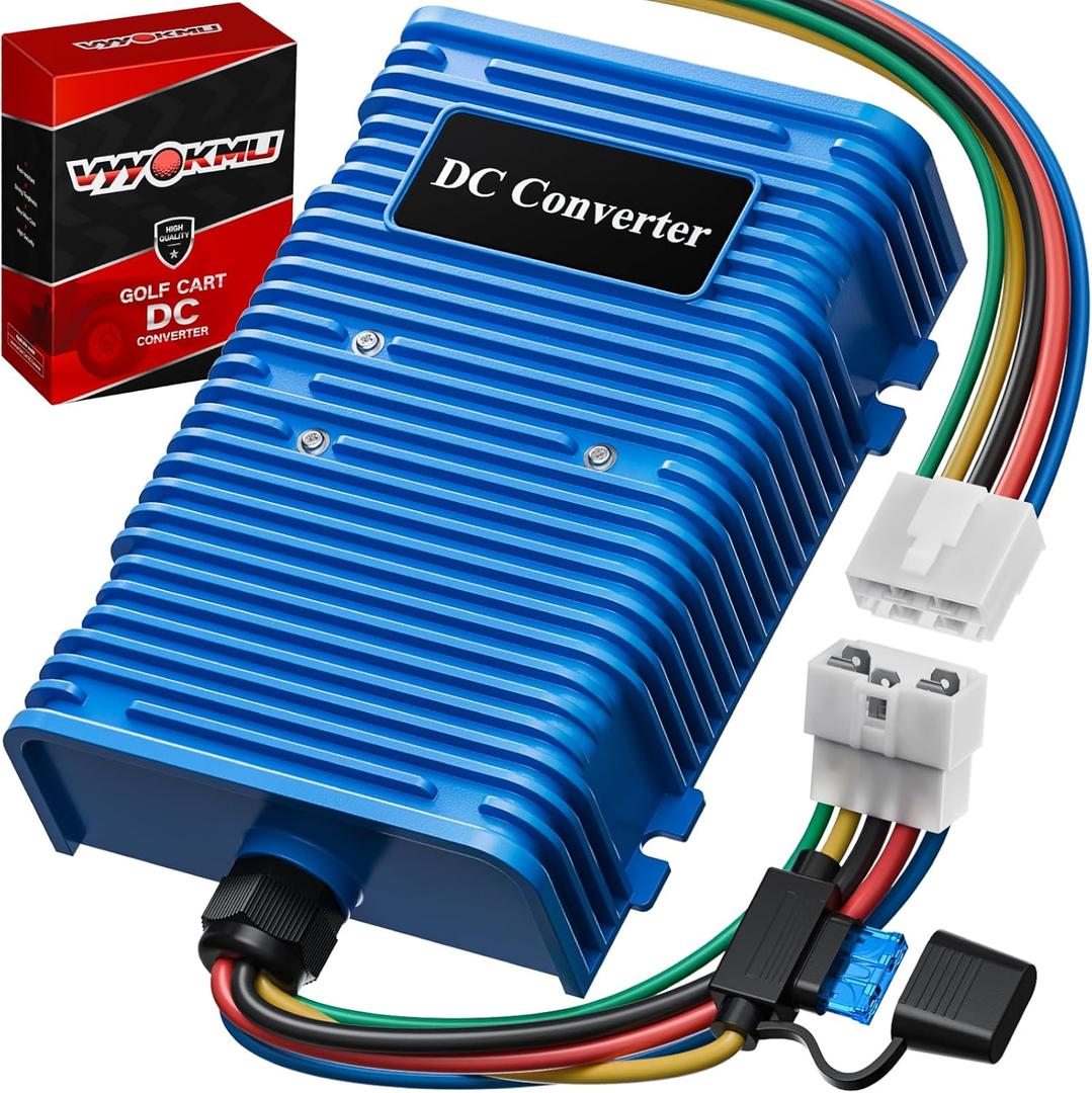 Upgraded 360W Golf Cart DC Converter Voltage Reducer (Power-Off Design) 36V or 48V to 12V Compatible with EZGO, Club Car, YAMAHA, High Efficiency Power Regulator, Universal DC Step Down Transformer