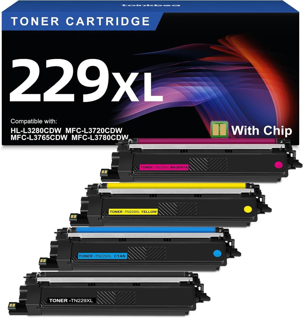 TN229XL 229XL TN229 High Yield Toner Cartridge Compatible Replacement for Brother TN229XL TN-229 Works with Brother MFC-L3720CDW L3780CDW L3765CDW HL-L3220CDW L3280CDW L3300CDW Printer (4-Pack Color) (Black Cyan Magenta Yellow)