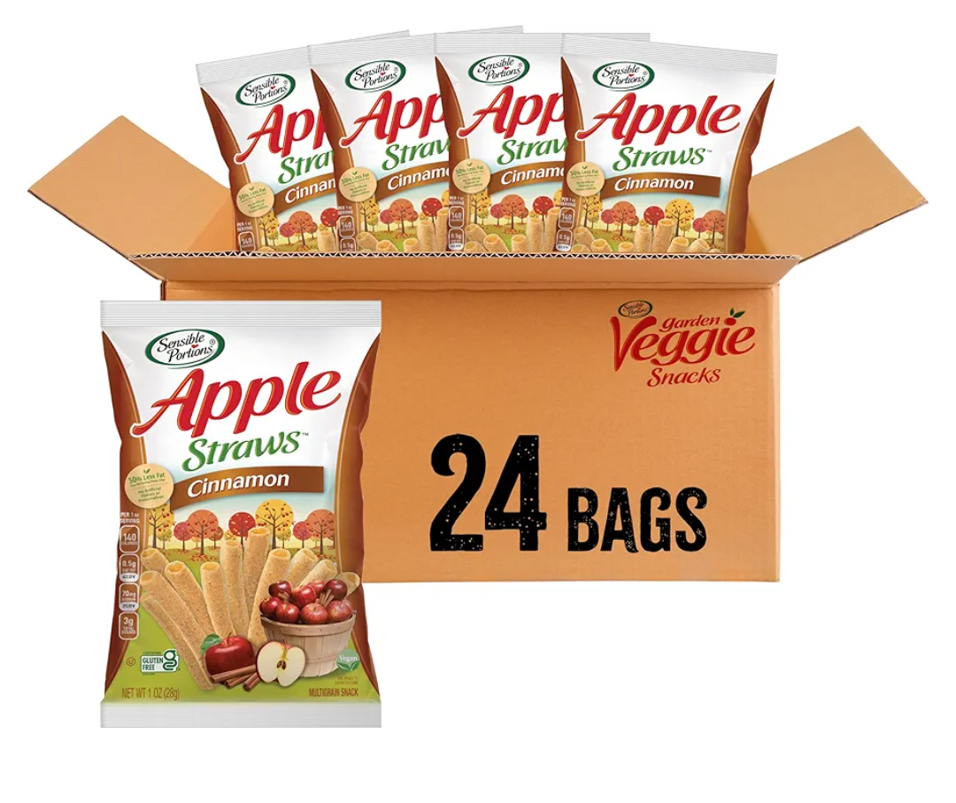 Sensible Portions Garden Veggie Snacks - Veggie Straws, Snack Size, Apple Cinnamon, 1 Oz (Pack of 24) Best Before April 16, 2026