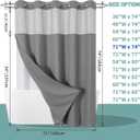 eachope Grey No Hook Waffle Weave Shower Curtain with snap-in Liner Replacement, 230GSM Waterproof Fabric Hotel Shower Curtain Set for Bathroom, Through Mesh Top Window,71Wx74H