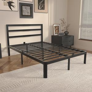 14 Inch Full Bed Frame with Headboard, Black Metal Full Size Bed Frame, No Box Spring Need, Anti-Slip Gaskets, Noise-Free, Heavy Duty Steel Platform Support, Easy Assembly