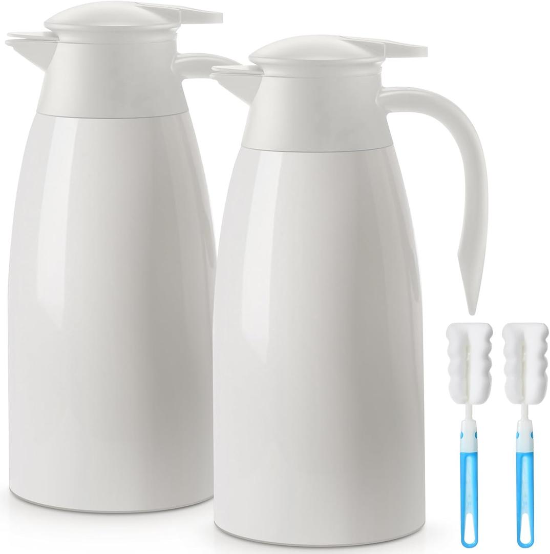 Norme 2 Pcs Thermal Coffee Carafe Insulated Stainless Steel Coffee Carafe for Hot Liquid Vacuum Thermal Pot Creamer Pitcher Dispenser with Brushes Keeping Hot Water Milk(Beige,68 oz)