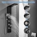 ROVOGO Shower Panel Tower System with Rainfall Waterfall Shower, 5 Body Jets and 3-Setting Handheld, 304 Stainless Steel Shower Column Wall-Mount, Black