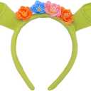 Green Ogre Ear Headband with Floral Crown – Funny Costume Accessory for Adults, Princess Cosplay, Halloween, Dress-Up Party