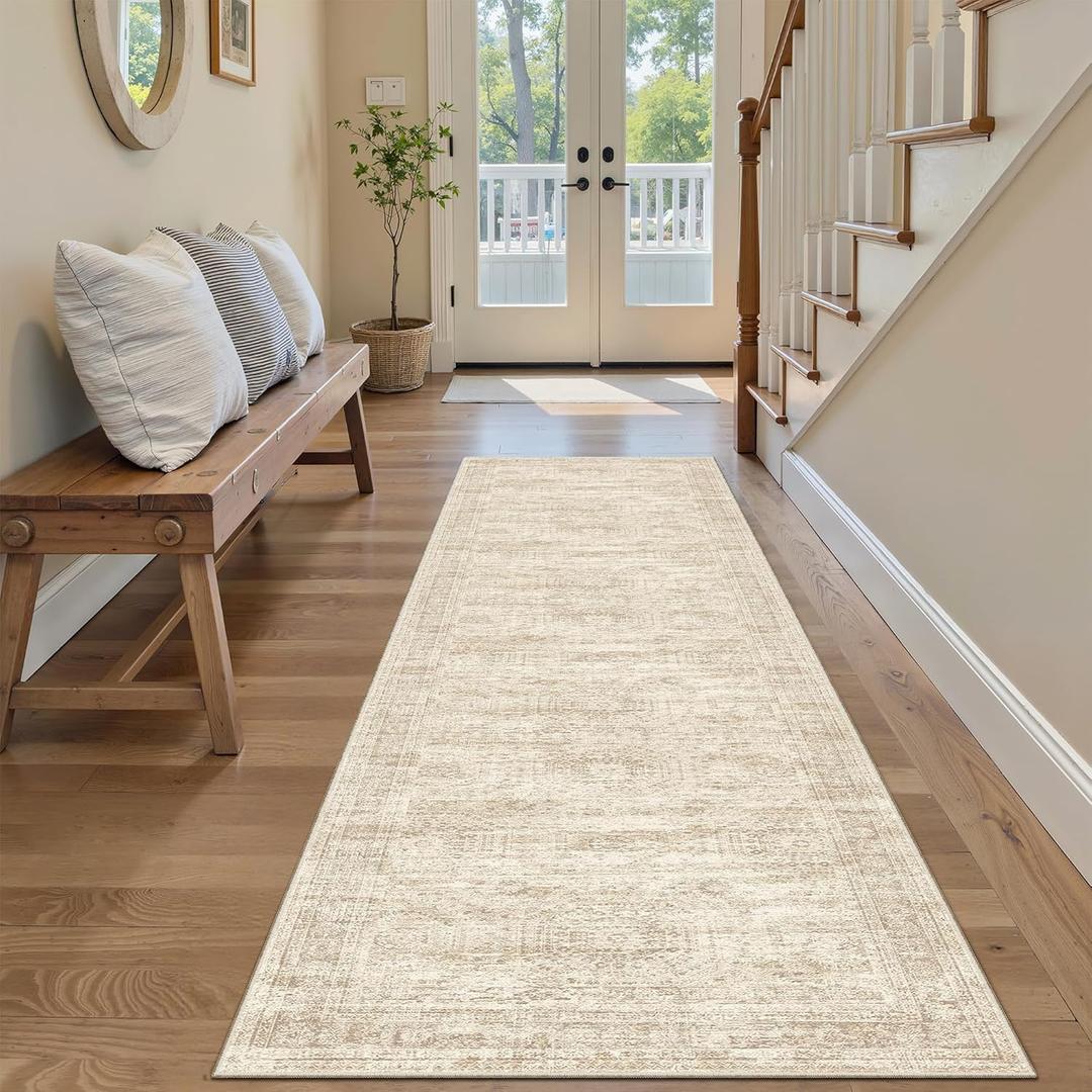 Runner Rug 2'x6' Washable Non-Slip Runner Rugs for Kitchen Bathroom Laundry Room Beige Vintage Floor Carpet Runners for Hallway Entryway