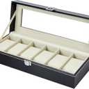Watch Box Organizer for Men Watch Case 6-Slot PU Leather Watch Storage Real Glass Lid Jewelry Watch Holder Soft velvet Watch Display Case for Men Women Birthday Fathers Day Valentine's Day Gifts