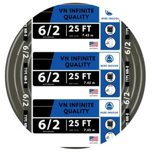 6/2 NM-B Non-Metallic Residential Indoor Wire Nonmetallic with Ground Sheathed Cable (25FT)