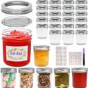 Mason Jars Herb Canister, 6 OZ Glass Mason Jar with Regular Lids and Metal Divider, Rustic Country Style Storage Container for Bathroom, Kitchen, Living Room, Office,Set of 30