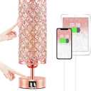 Hong-in Crystal Table Lamp - 3-Way Dimmable Touch Control, Rose Gold Bedside Lamp with USB C and A Ports, Nightstand Light for Living Room, Bedroom, Home Office (Bulb Included)