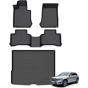 Floor Mats & Cargo Liner for 2016-2022 Mercedes-Benz GLC 250 GLC 300 GLC 350e (Not for Coupe) All Weather Automotive TPE Liners Set Anti-Slip Waterproof Floor Liners Accessories - Black