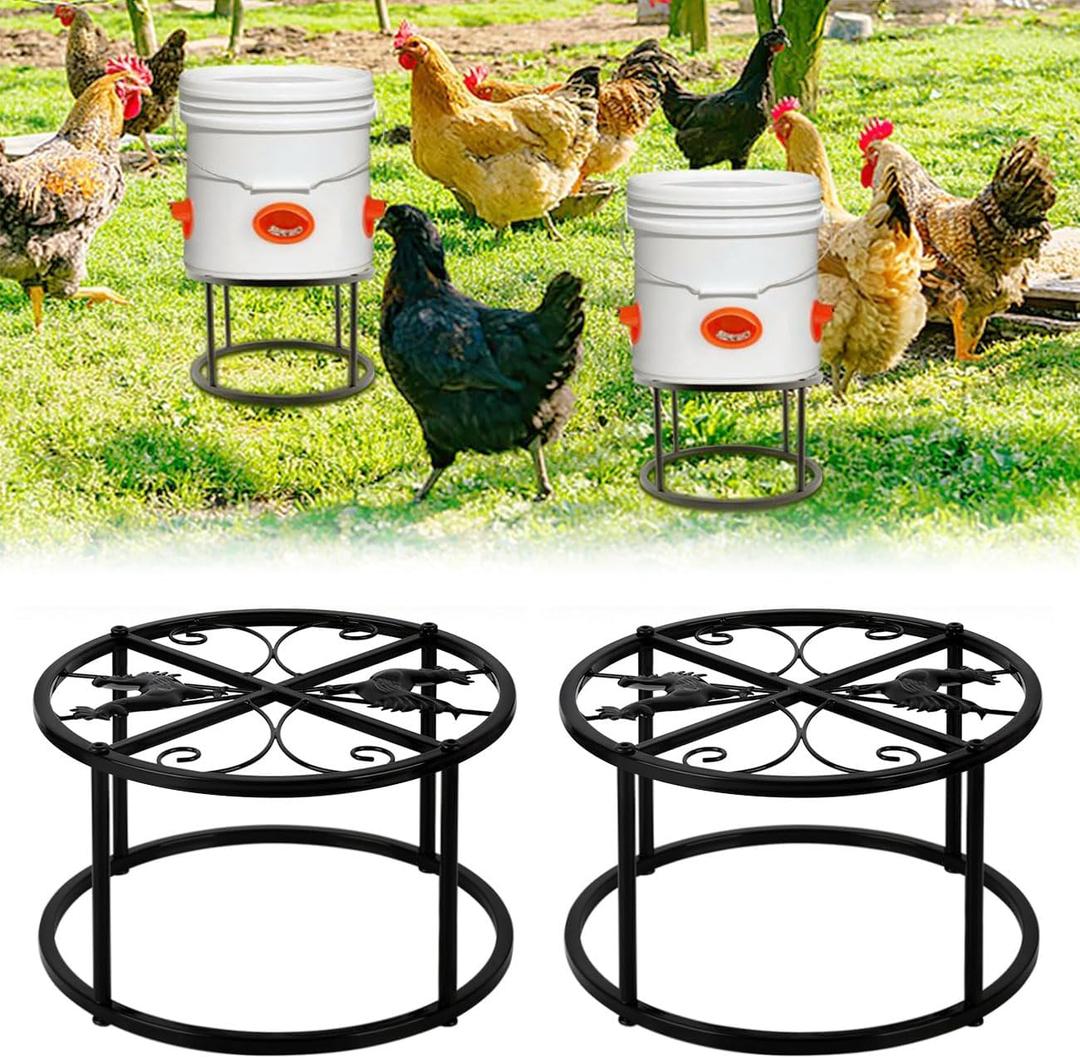 Chicken Feeder Stand,2PCS Chicken Supplies Heavy Duty Rustproof Iron Metal Stand for Chicken Feeder Waterer for Coop Poultry Indoor Outdoor