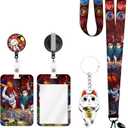 Anime Lanyard with Retractable Badge Reel and Funny Momo ID Badge Holder(with Anime Keychain) 4PCS Set Swivel Clip Alligator Badge Reel for Nurses Student Teacher Women Men