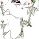 6Ft Halloween Skeleton, Posable Life Size Skeleton with Glowing Eyes Creepy Sound, Plastic Skeletons with Movable Joints for Graveyard Prop, Indoor Outdoor Haunted House Party Decor