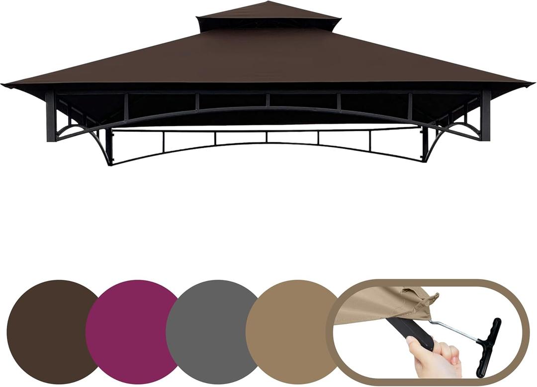 Tradesparker 5x8 BBQ Grill Gazebo Replacement Canopy Top with T-Hook,Double Tiered Waterproof Roof Gazebo Cover for Model L-GG001PST-F, Brown