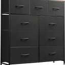 WLIVE 9 Drawer Dresser, Fabric Storage Tower for Bedroom, Hallway, Closet, Tall Chest Organizer Unit for Bedroom with Fabric Bins, Steel Frame, Wood Top, Easy Pull Handle, Black and Rustic Brown