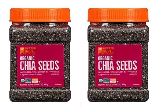 Better Body Foods, Organic Chia Seeds with Calcium, Iron, Potassium, 5350mg Omega-3s, Non-GMO and Gluten Free | Add Omega 3 Protein to Salad, Smoothie, Oatmeal Acai Bowl | Pack of1- 567 grams Airtight Jars Best By 09/12/2027