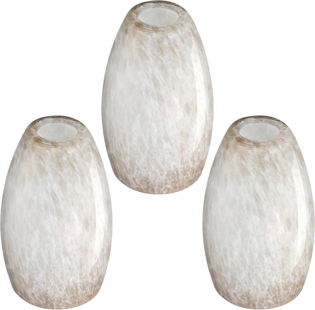 3 Pack 4.65 Inch Handblow Art Off White Glass Lamp Shade Pendant Ceiling Chandelier Wall Sconce Light Replacement Oval Glass Shade Fixture
