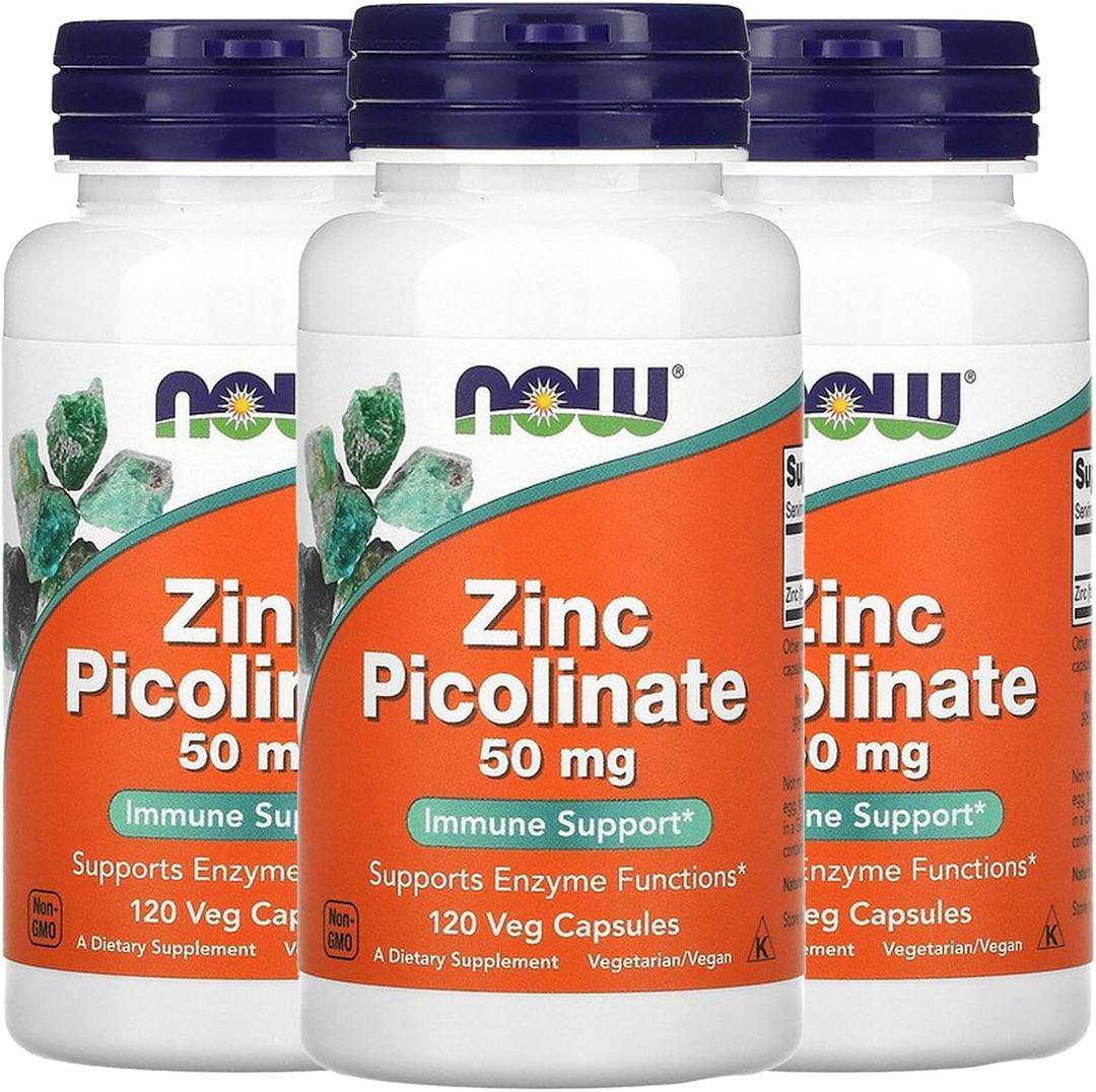NOW Foods Now Foods Zinc Picolinate, 50 mg, 120 Veg Capsules, 3 Pack (EXP 06/07/31)