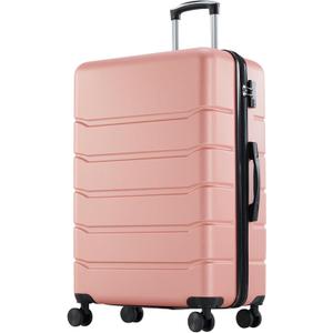 Sweetcrispy 28 Inch Checked Luggage, ABS Lightweight Rolling Hard Shell Suitcase with Smooth Spinner Wheels, Built-in TSA Lock, Durable Travel Suitcase for Business and Vacation Trip, Pink