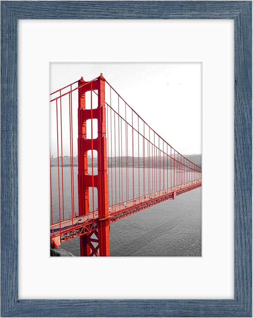 Frametory, 11x14 Frames Display 8x10 Picture with Mat or 11x14 Photo Without Mat, Shatter-Resistant Glass, Pre-Installed Wall Mounting Hardware - Blue