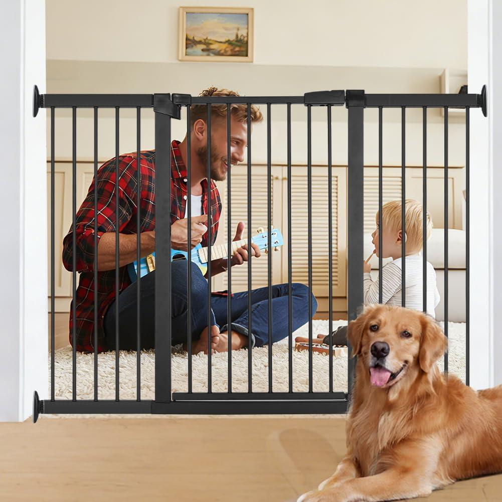 54.7"-60.2" Extra Wide Baby Gate for Doorways Hallways, 30 in Tall Dog Gates with Door No Drill, Auto Close Child Safety Gate for Pet Kid Doggie Cat Proof, Large Long Dog Barrier Indoor House, Black