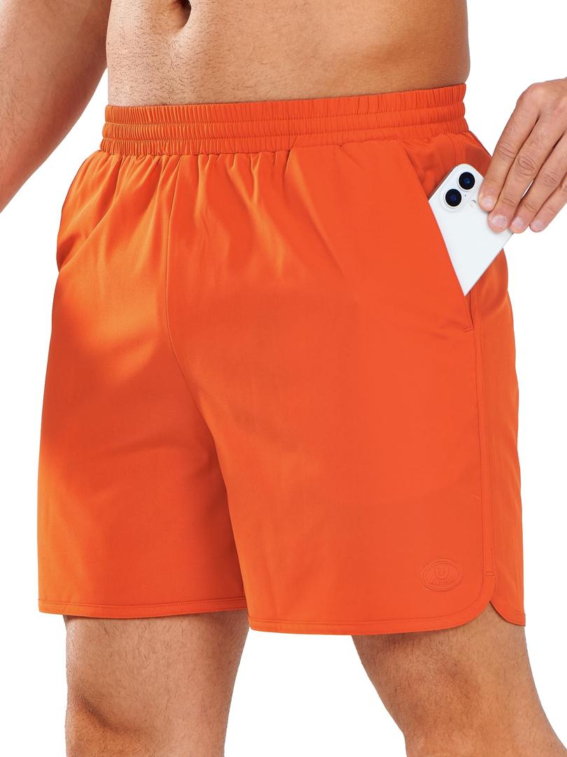 NORTHYARD Mens Swim Trunks 5" Beach Swim Shorts Quick Dry Bathing Suit with Mesh Liner Packable, Orange, 2XL (Orange, XXL)