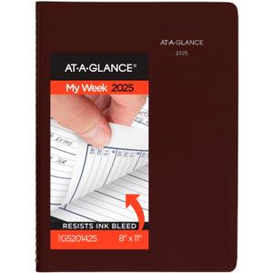 AT-A-GLANCE 2025 Appointment Book Planner, Weekly, 8" x 11", Large, Quarter-Hourly, DayMinder, Burgundy (G5201425)