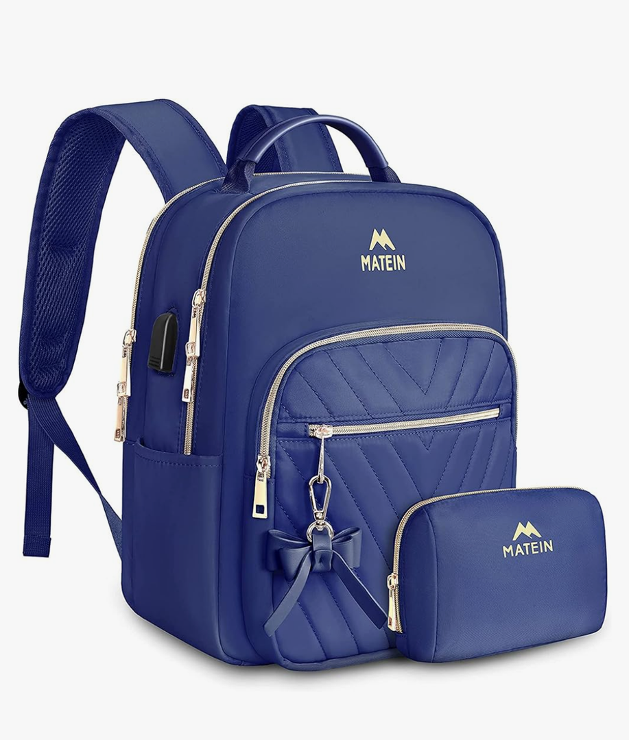 MATEIN Small Backpack Purse for Women, Cute Lightweight Mini Daypack with USB Charging Port, Fashion Waterproof Casual Daily Shoulder Bag, College School Bookbag for Ladies Teen Girls, 2pcs Sets, Blue