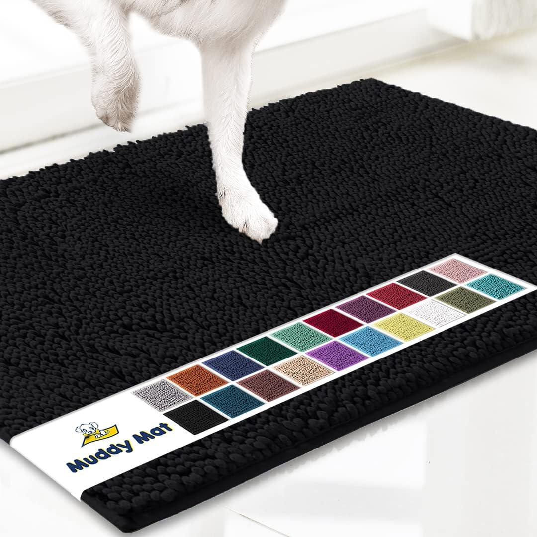 Muddy Mat Shown on TV  Super Absorbent Microfiber Dog Door Mat for Muddy Paws, Non-Slip Washable Pet Rug, Quick Dry Chenille Entryway Carpet, Machine Washable Indoor Outdoor mat, Black 35"x24" (24" x 35", Black)