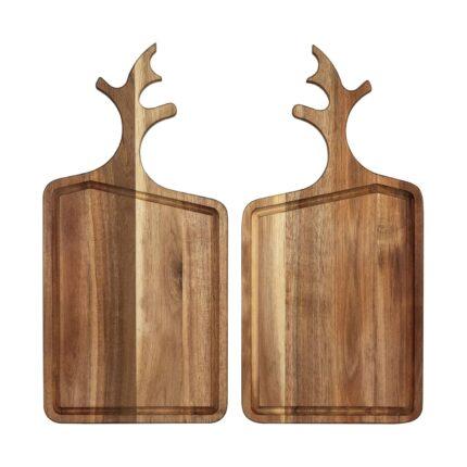 VICTORY RELAX Acacia Wood Cutting Board Set of 2 with Deer Antler Handles – Holiday Serving & Charcuterie Boards for Kitchen & Gifts