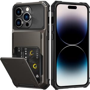 Nvollnoe for iPhone 14 Pro Case with Card Holder[Store 5 Cards] Dual Layer Heavy Duty Shockproof Wallet Case with Hidden Card Slot Large Storage Cover for iPhone 14 Pro(Coffee)