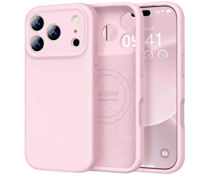 Vooii Magnetic for iPhone 17 Pro Case, Compatible with Magsafe (Premium Liquid Silicone) (Integrated Camera Control Button) Full Body Protective Anti-Scratch Microfiber Lining 6.3", Chalk Pink