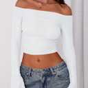 PRETTYGARDEN Women's Long Sleeve Mesh Crop Shirt (White, XL)